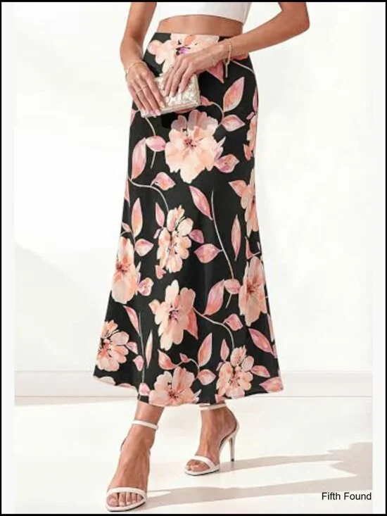 Silk-Like Maxi Skirt High Waisted A-Line Wedding Guest Party - Picture 4 of 7